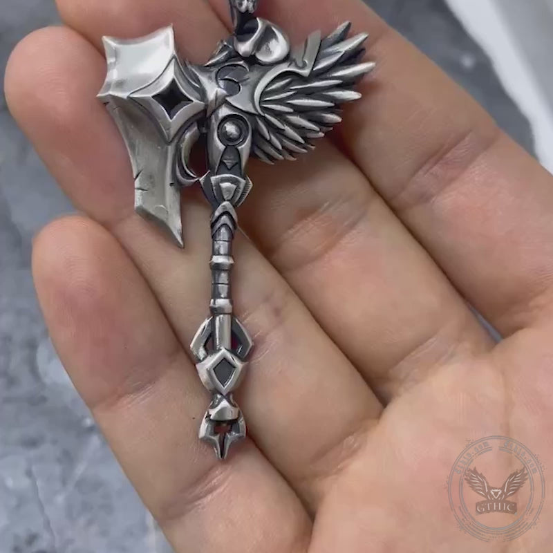 Ciondolo teschio in argento sterling Tomahawk vichingo Gorehowl