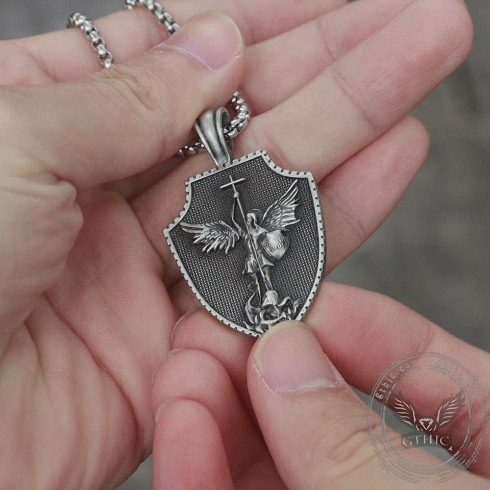 Angel Cross Shield Pure Tin Christ Necklace