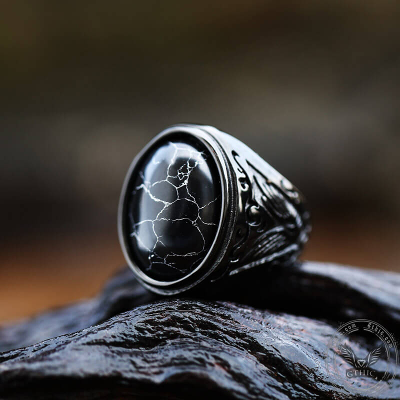 Black Turquoise Patterned Stainless Steel Ring