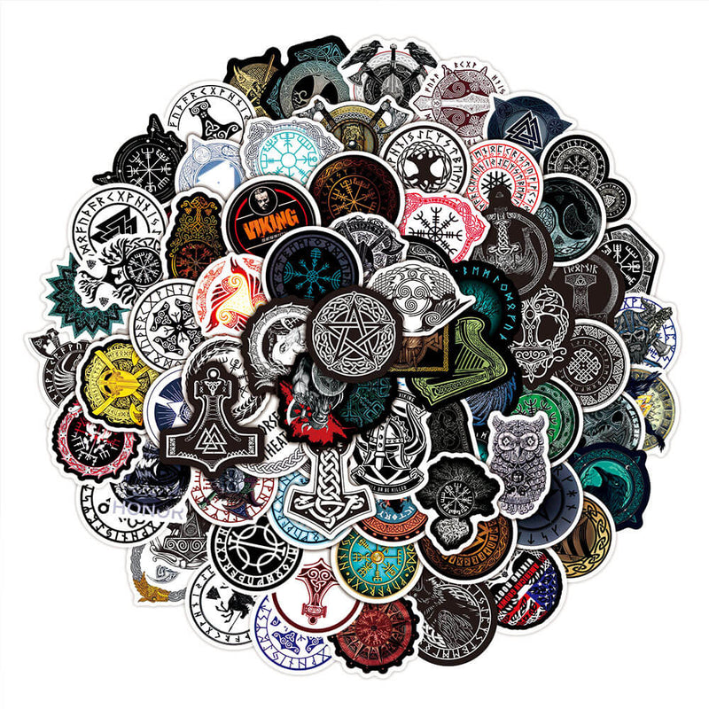 100 Pcs Waterproof Viking Symbols Totem Sticker | Gthic.com