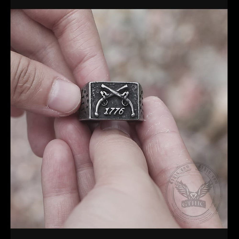 1776 Crossed Guns Stainless Steel Ring