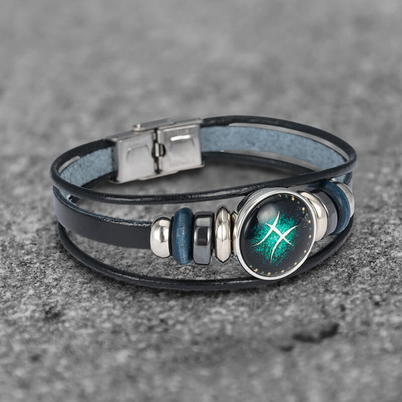 12 Constellation Multi-layer Leather Stainless Steel Bracelet | Gthic.com