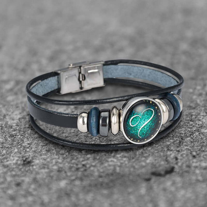 12 Constellation Multi-layer Leather Stainless Steel Bracelet | Gthic.com