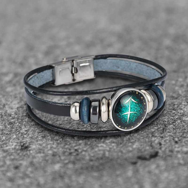 12 Constellation Multi-layer Leather Stainless Steel Bracelet | Gthic.com