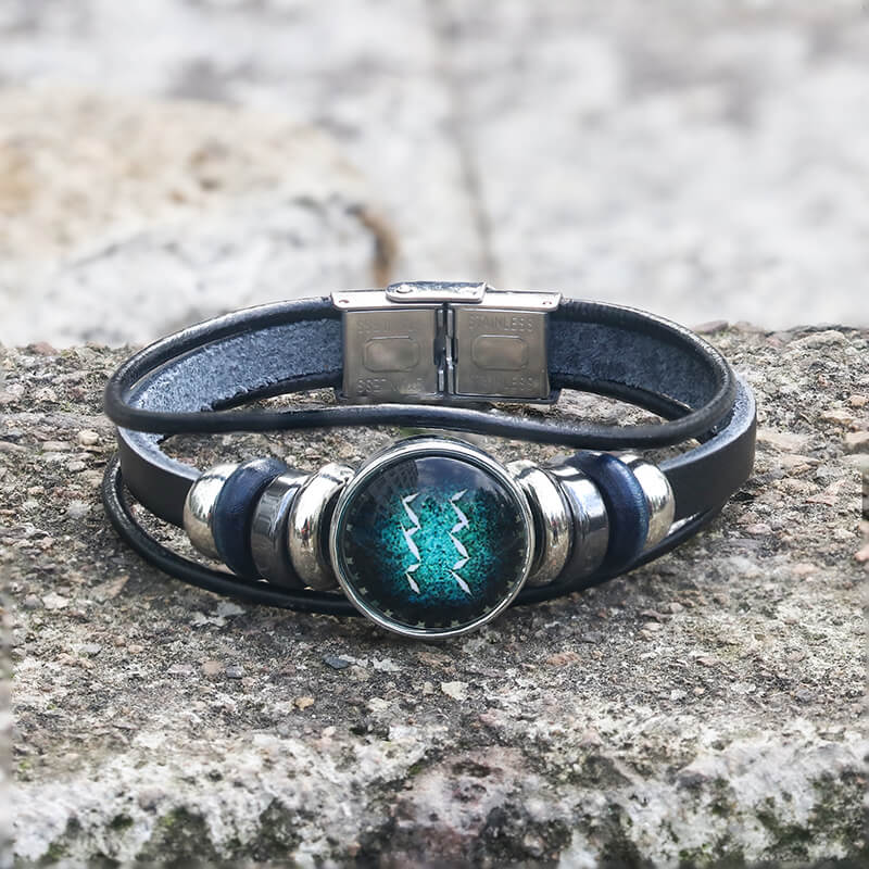 12 Constellation Multi-layer Leather Stainless Steel Bracelet | Gthic.com