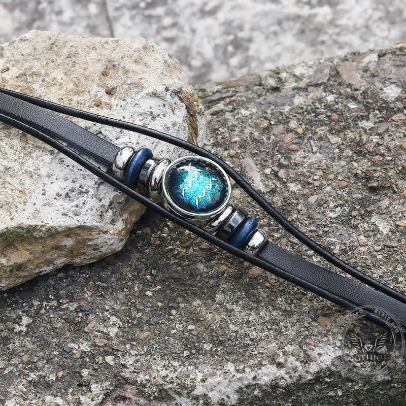 12 Constellation Multi-layer Leather Stainless Steel Bracelet