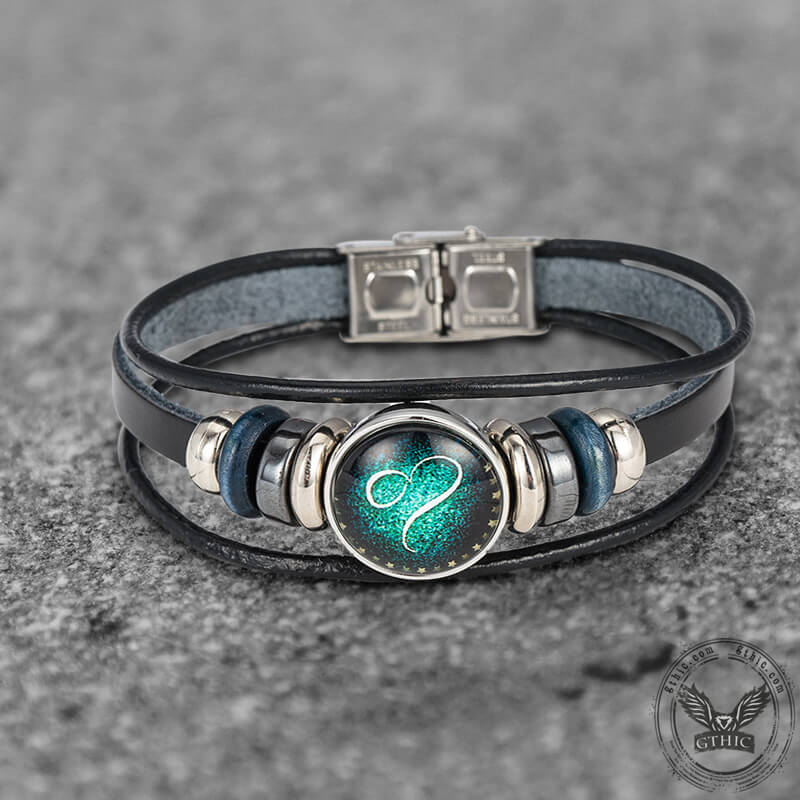 12 Constellation Multi-layer Leather Stainless Steel Bracelet | Gthic.com