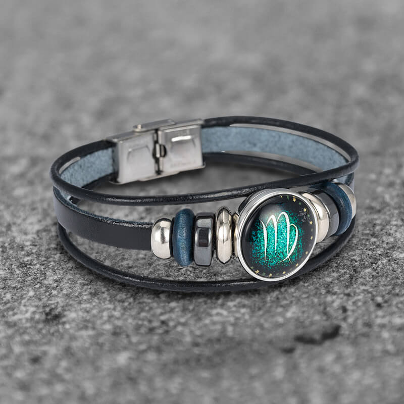 12 Constellation Multi-layer Leather Stainless Steel Bracelet | Gthic.com