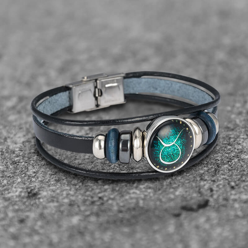 12 Constellation Multi-layer Leather Stainless Steel Bracelet | Gthic.com