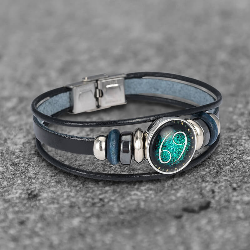 12 Constellation Multi-layer Leather Stainless Steel Bracelet | Gthic.com