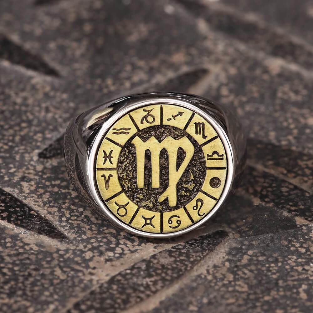 12 Constellation Zodiac Signs Stainless Steel Ring
