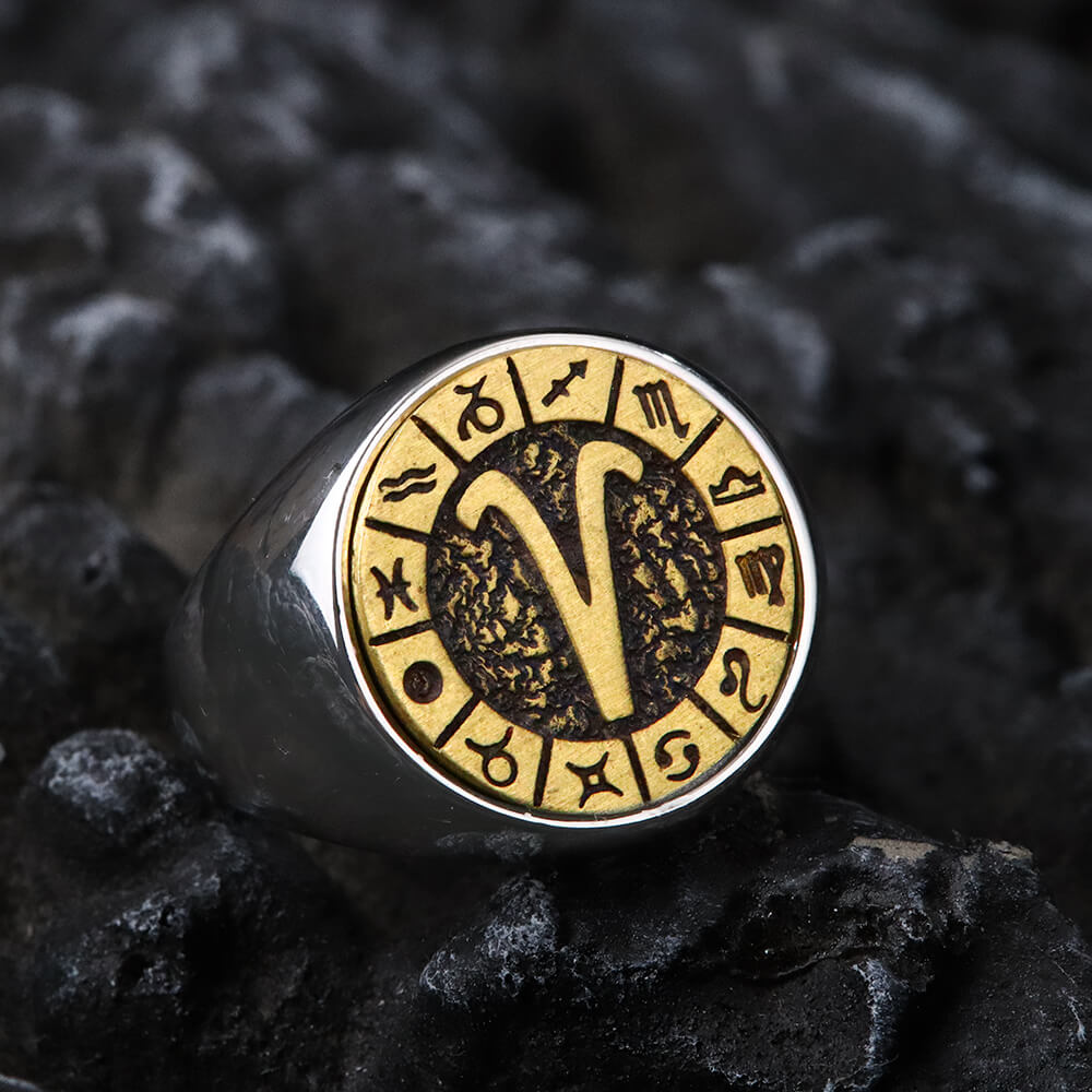 12 Constellation Zodiac Signs Stainless Steel Ring