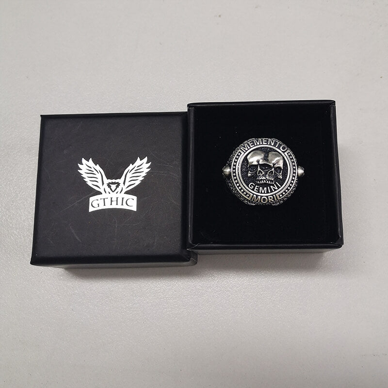 Anello teschio in argento sterling con segno zodiacale 12 costellazioni