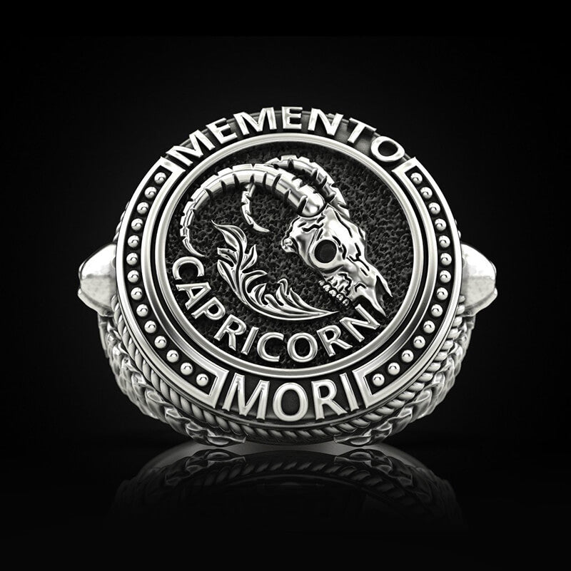 12 Constellations Zodiac Sign Sterling Silver Skull Ring | Gthic.com