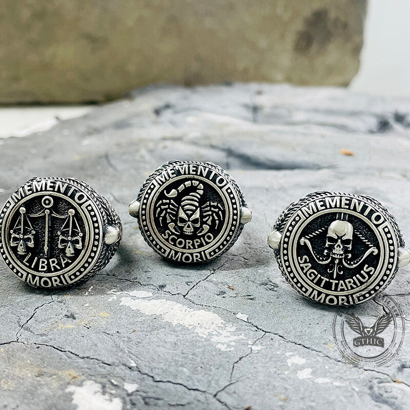 Anello teschio in argento sterling con segno zodiacale 12 costellazioni
