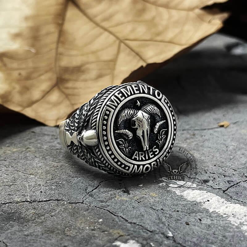 Anello teschio in argento sterling con segno zodiacale 12 costellazioni