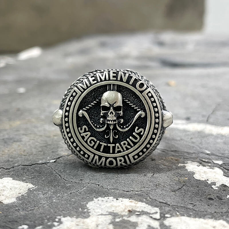 12 Constellations Zodiac Sign Sterling Silver Skull Ring | Gthic.com