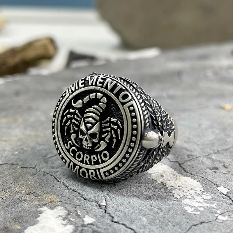 12 Constellations Zodiac Sign Sterling Silver Skull Ring | Gthic.com