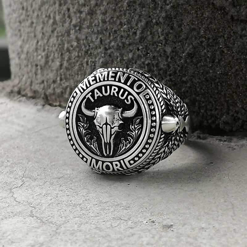 12 Constellations Zodiac Sign Sterling Silver Skull Ring | Gthic.com