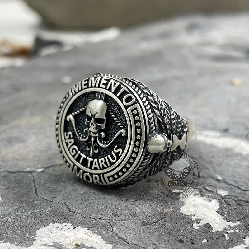 Anello teschio in argento sterling con segno zodiacale 12 costellazioni