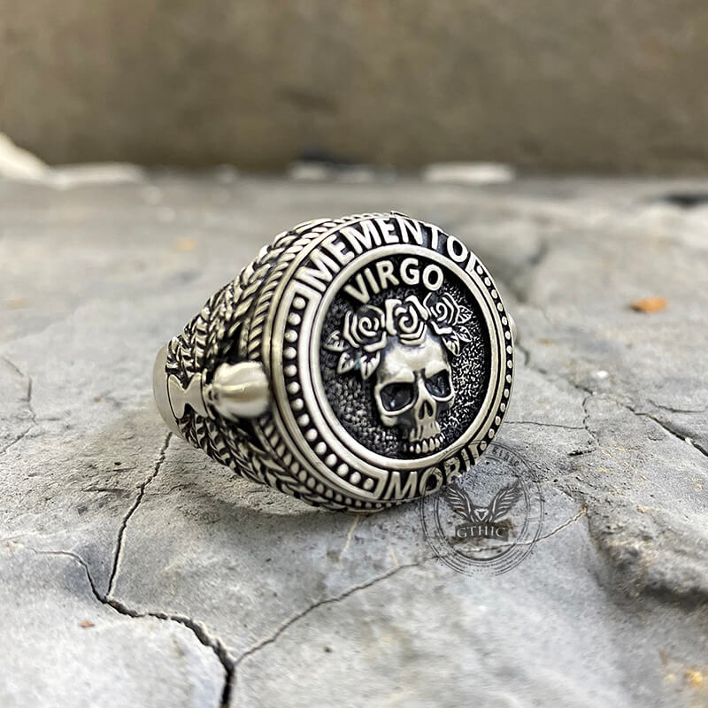 Anello teschio in argento sterling con segno zodiacale 12 costellazioni