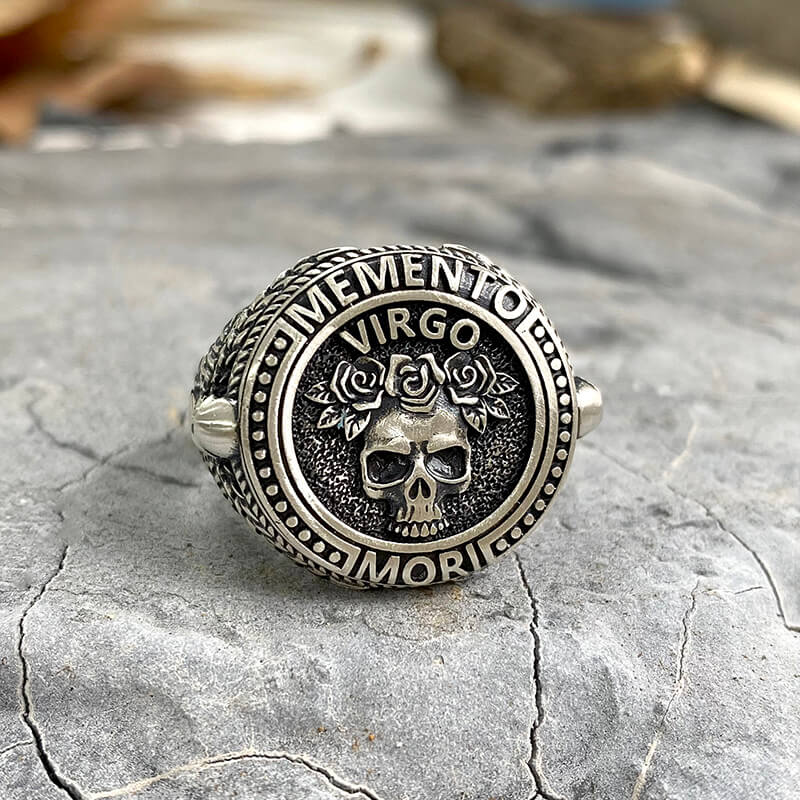12 Constellations Zodiac Sign Sterling Silver Skull Ring | Gthic.com