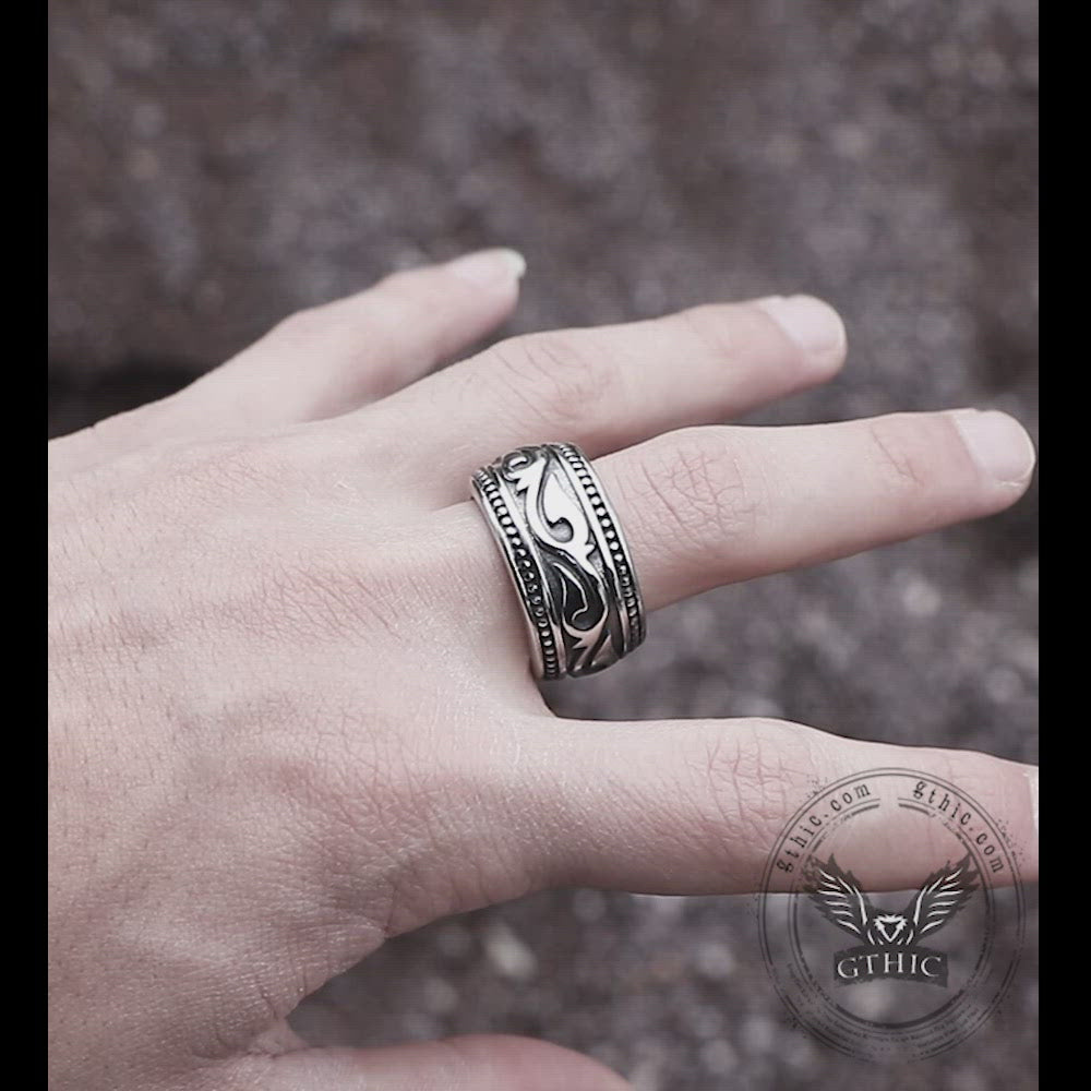 Curling Grass Pattern Stainless Steel Ring