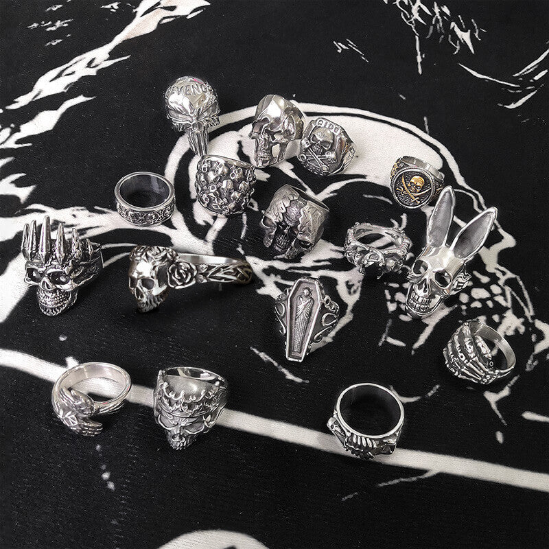 16 Skull Rings Set | Gthic.com
