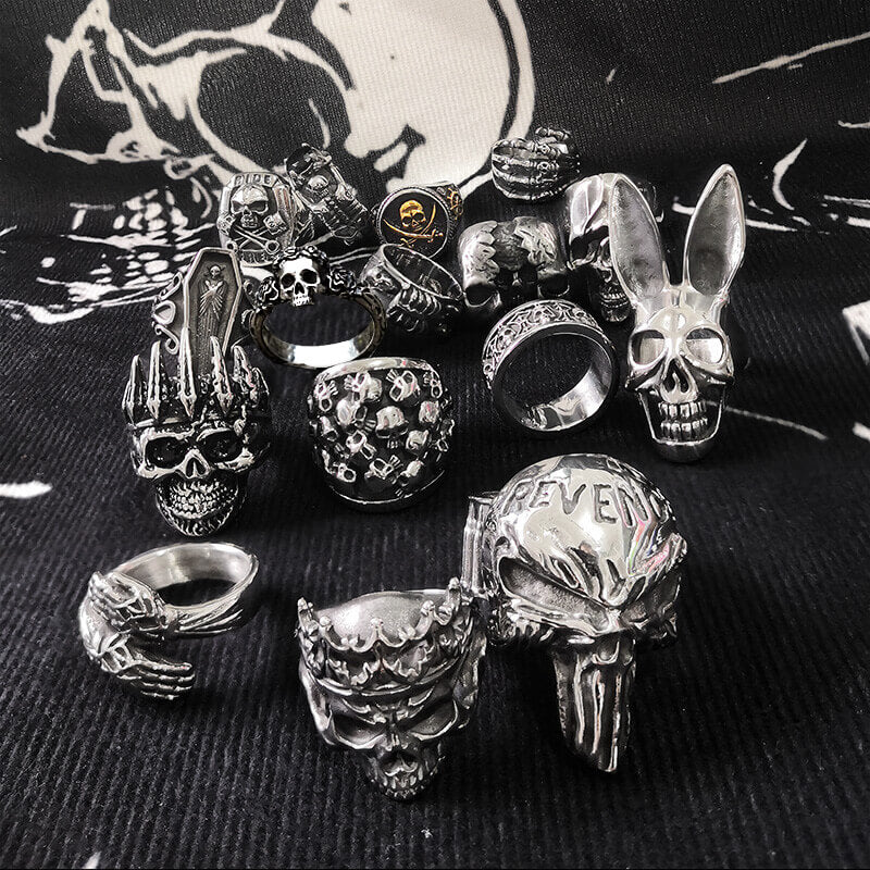 16 Skull Rings Set | Gthic.com