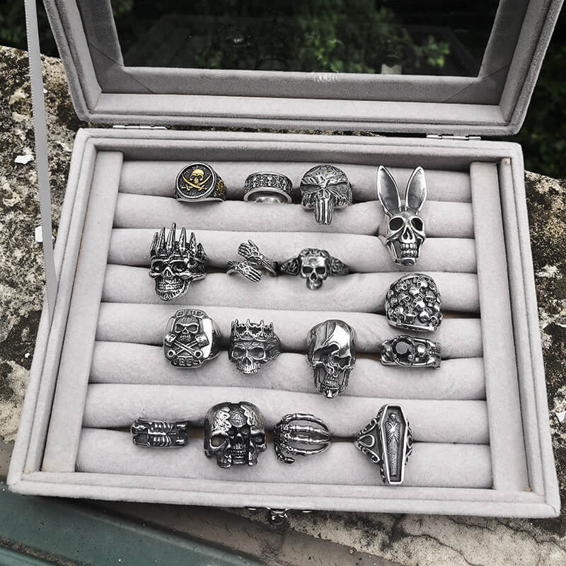 16 Skull Rings Set | Gthic.com