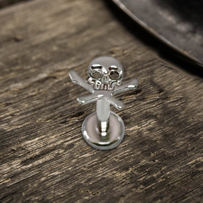 16G Crossbones Skull Titanium Piercing Lip Ring | Gthic.com
