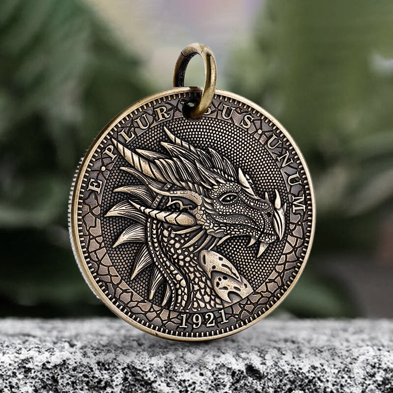 1921 American Morgan Dragon Brass Hobo Nickel Pendant | Gthic.com