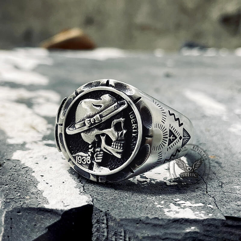 1936 Hobo Nickels Liberty Sterling Silver Skull Ring