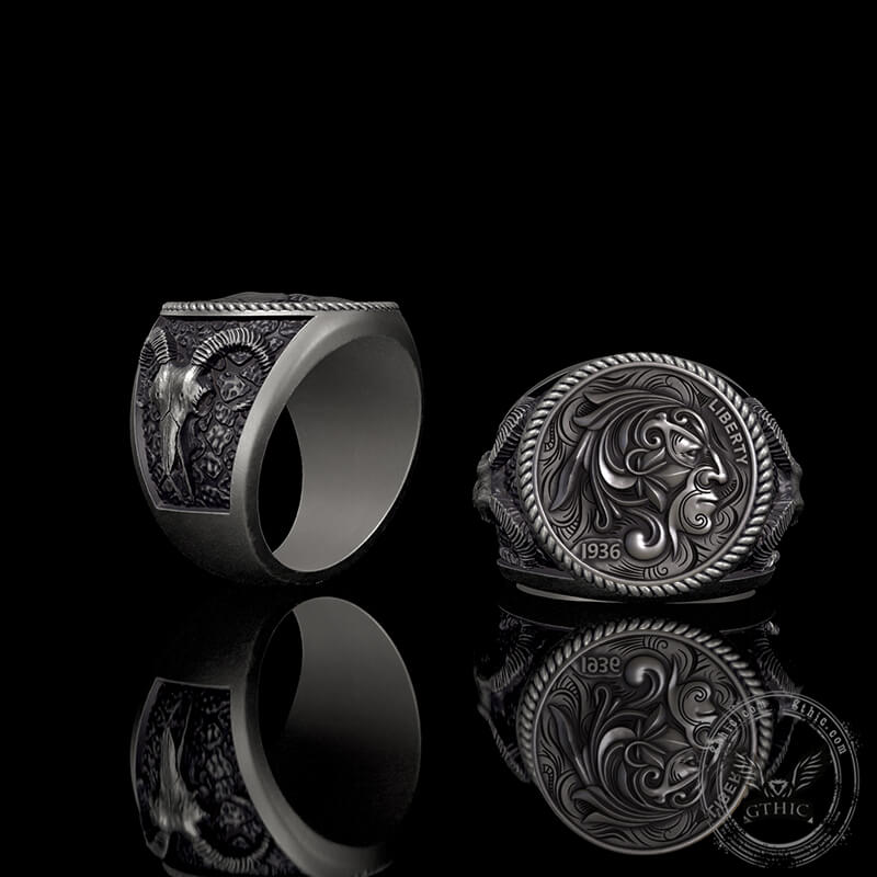1936 Wild Man Sterling Silver Hobo Nickel Ring | Gthic.com