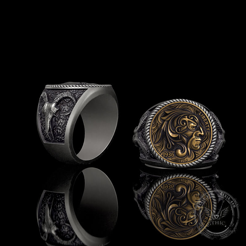 1936 Wild Man Sterling Silver Hobo Nickel Ring | Gthic.com