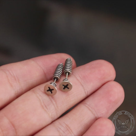 Screw Sterling Silver Punk Stud Earrings