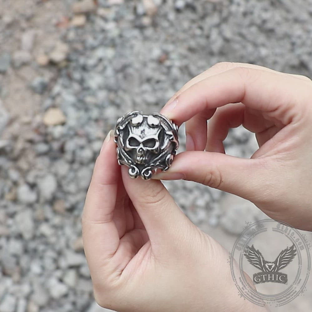 Gothic Vine Stainless Steel Skull Ring