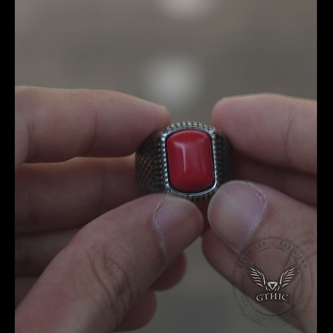 Red Natural Stone Stainless Steel Ring