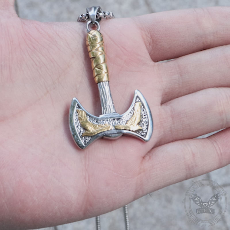 Vintage Viking Raven Axe Stainless Steel Pendant