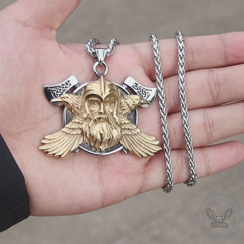 Pendentif Viking en acier inoxydable Tomahawk Odin Raven