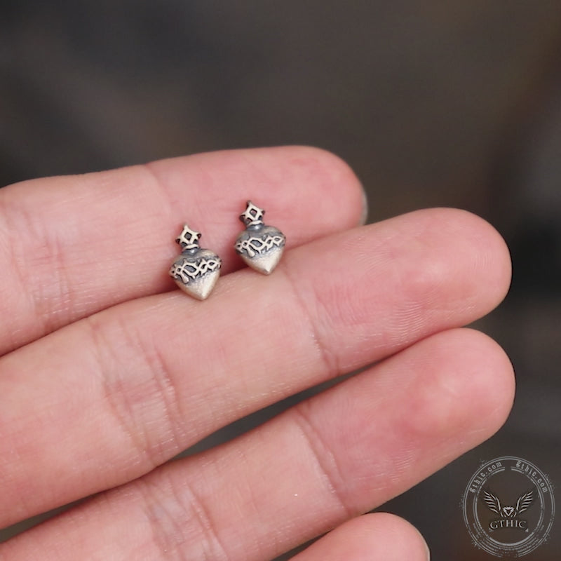 Sacred Heart Sterling Silver Stud Earrings