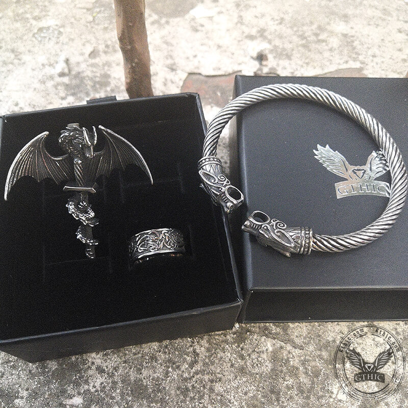 3 Pcs Celtic Dragon Stainless Steel Jewelry Set | Gthic.com