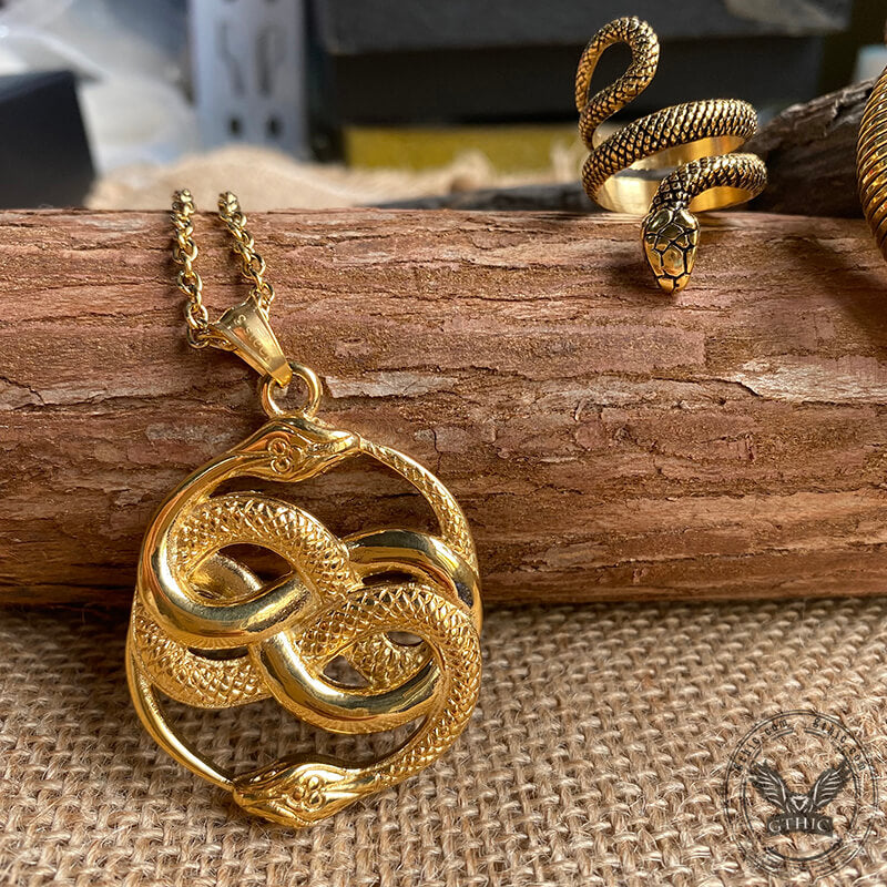 3 Pcs Coiled Snake Ring Pendant And Bracelet Jewelry Set | Gthic.com