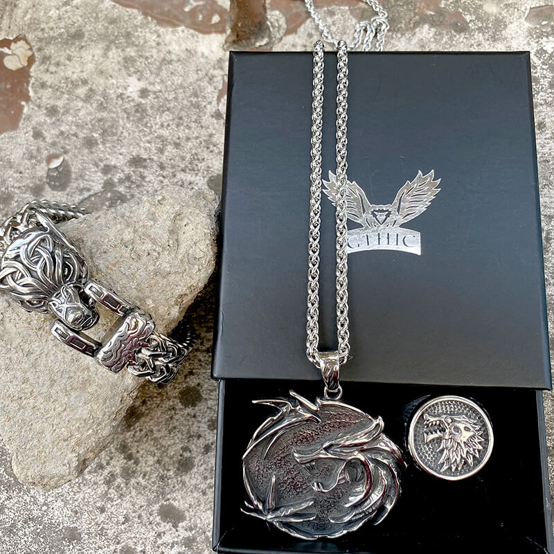 3 Pcs Howling Wolf Stainless Steel Jewelry Set | Gthic.com