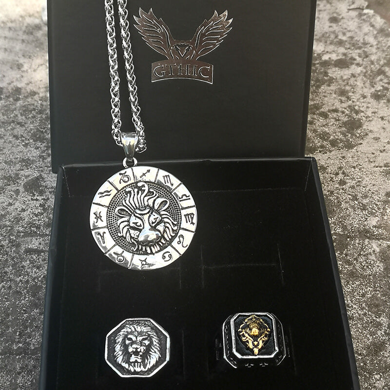 3 Pcs Lion Stainless Steel Jewelry Set | Gthic.com