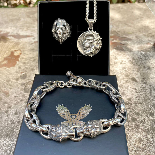 3 Pcs Majestic Lion Stainless Steel Jewelry Set | Gthic.com