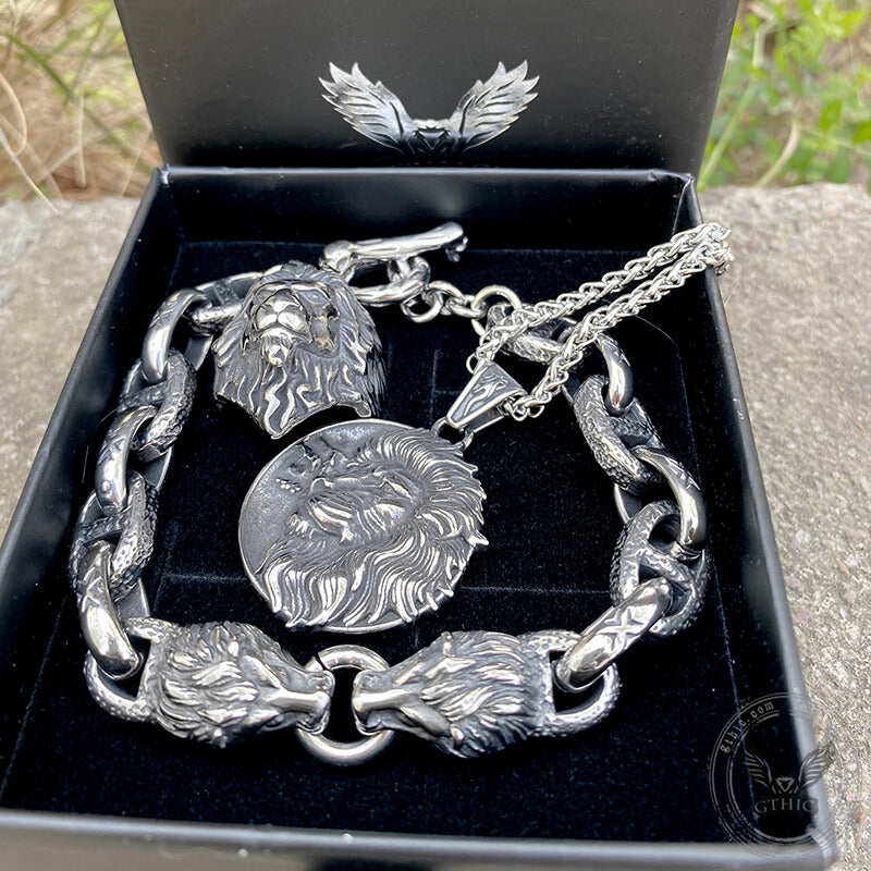 3 Pcs Majestic Lion Stainless Steel Jewelry Set | Gthic.com