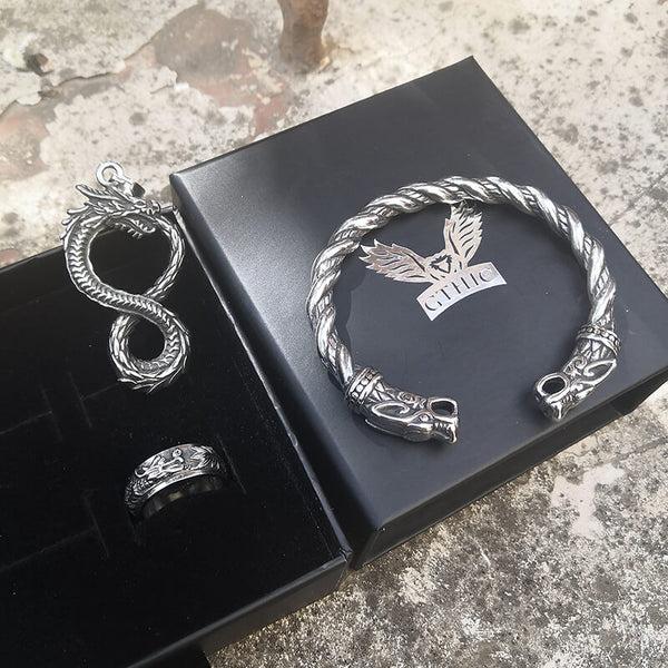 3 Pcs Mystery Dragon Stainless Steel Jewelry Set | Gthic.com