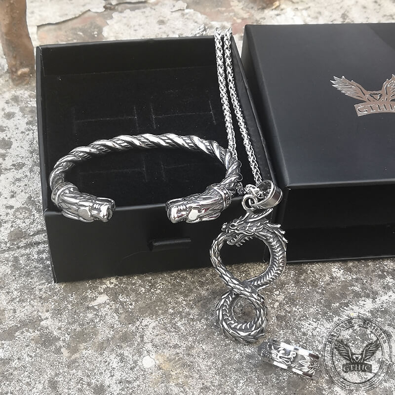 3 Pcs Mystery Dragon Stainless Steel Jewelry Set | Gthic.com