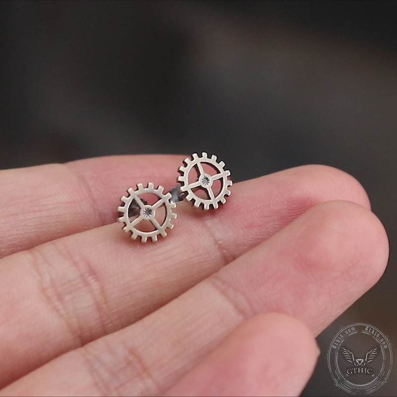 Gear Wheel Sterling Silver Punk Stud Earrings